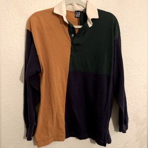 VINTAGE GAP 3 tone long sleeve quarter button block shirt